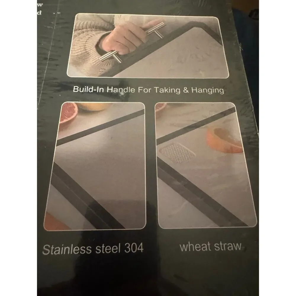 HANNH Stainless Steel 304 Cutting Board Double Sided Wheat Straw NEW Sealed